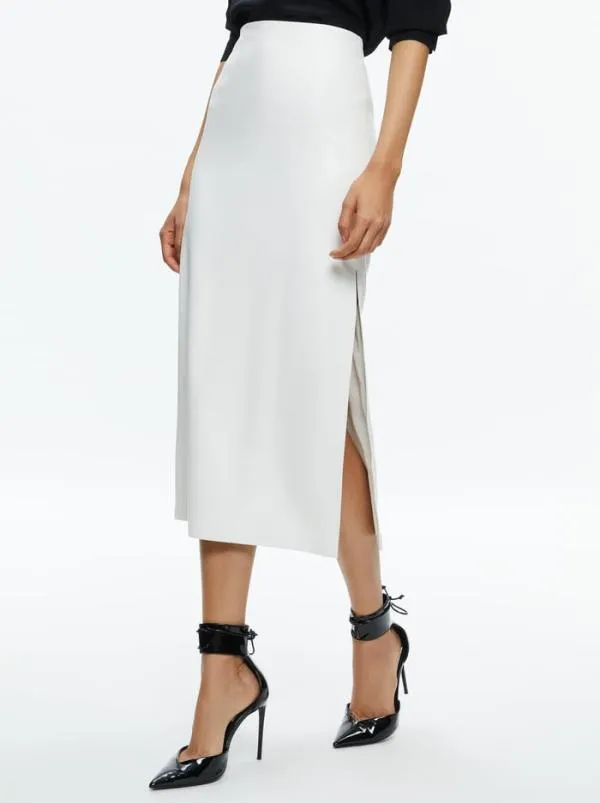 Skirts Women Alice Olivia MAEVE VEGAN LEATHER MIDI SKIRT Off White