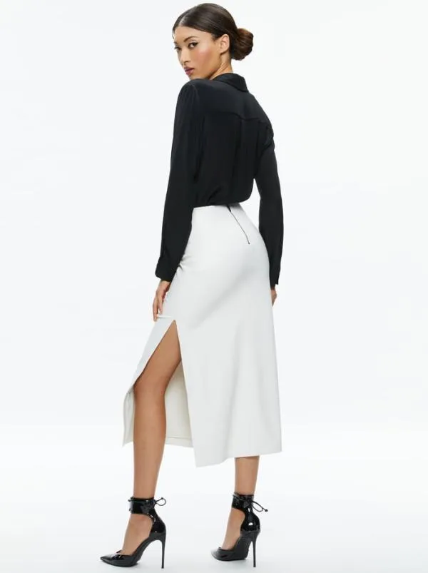 Skirts Women Alice Olivia MAEVE VEGAN LEATHER MIDI SKIRT Off White
