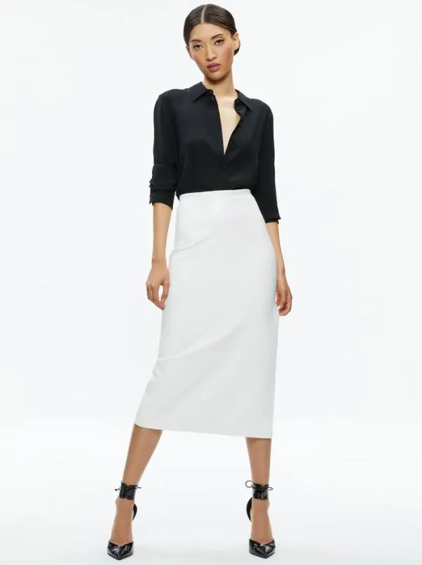 Skirts Women Alice Olivia MAEVE VEGAN LEATHER MIDI SKIRT Off White