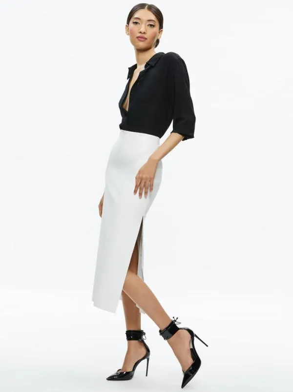 Skirts Women Alice Olivia MAEVE VEGAN LEATHER MIDI SKIRT Off White