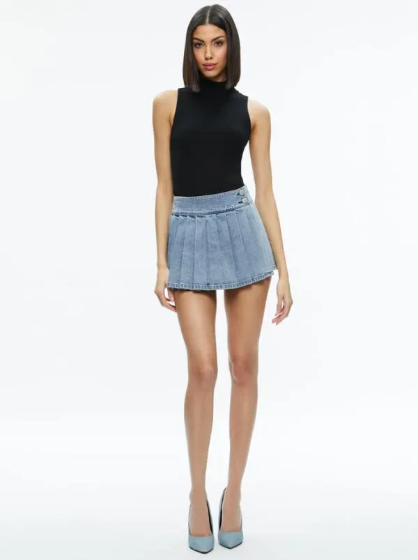 Skirts Women Alice Olivia NOAH DENIM PLEATED SKORT Georgia Vintage Blue