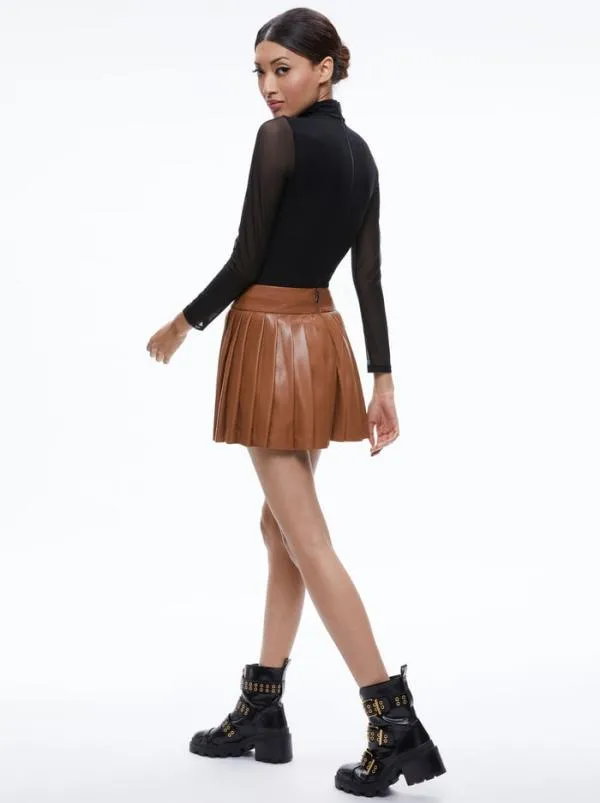Skirts Women Alice Olivia PURA VEGAN LEATHER PLEATED SKORT Camel