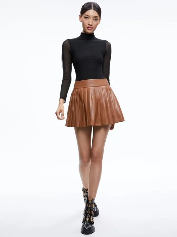 Skirts Women Alice Olivia PURA VEGAN LEATHER PLEATED SKORT Camel