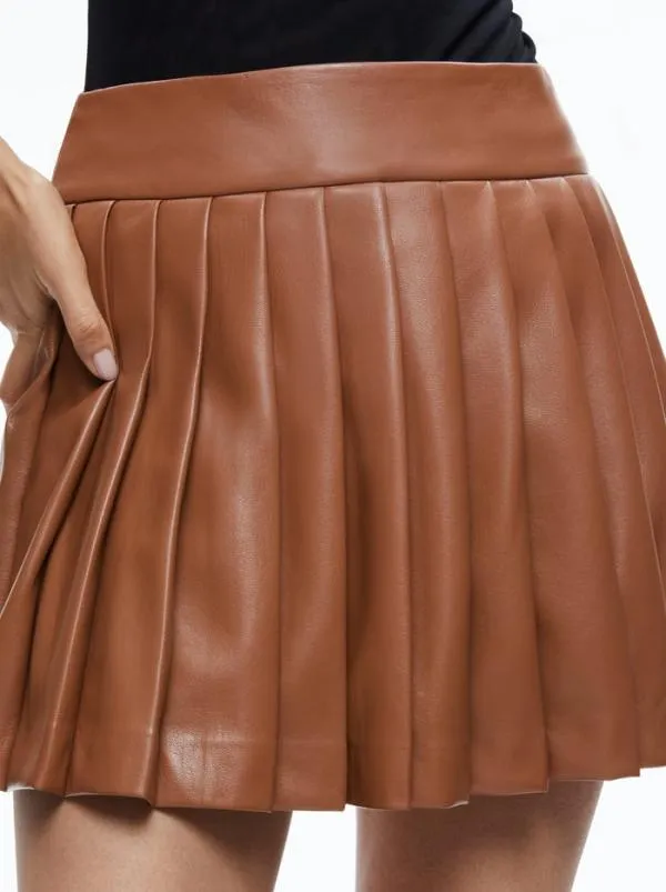 Skirts Women Alice Olivia PURA VEGAN LEATHER PLEATED SKORT Camel