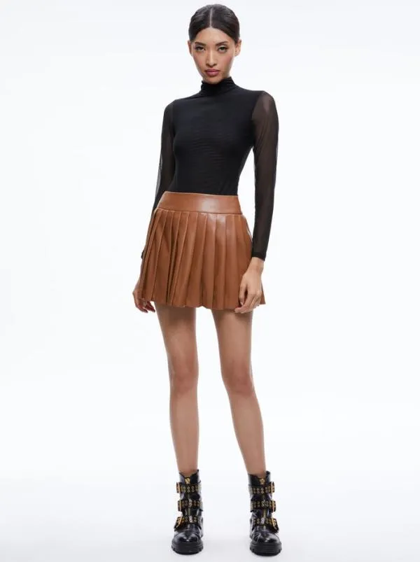 Skirts Women Alice Olivia PURA VEGAN LEATHER PLEATED SKORT Camel