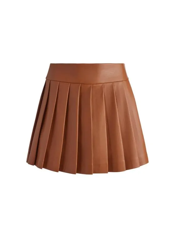 Skirts Women Alice Olivia PURA VEGAN LEATHER PLEATED SKORT Camel
