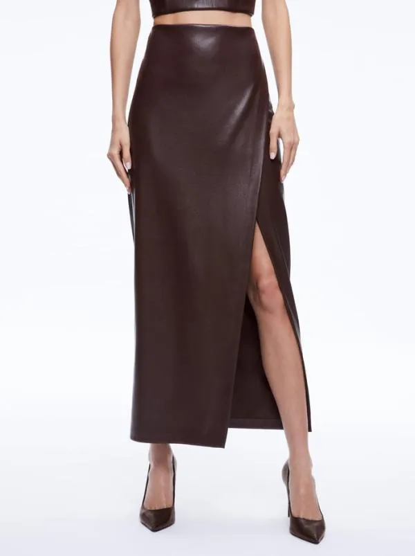Skirts Women Alice Olivia SIOBHAN VEGAN LEATHER MAXI SKIRT Toffee