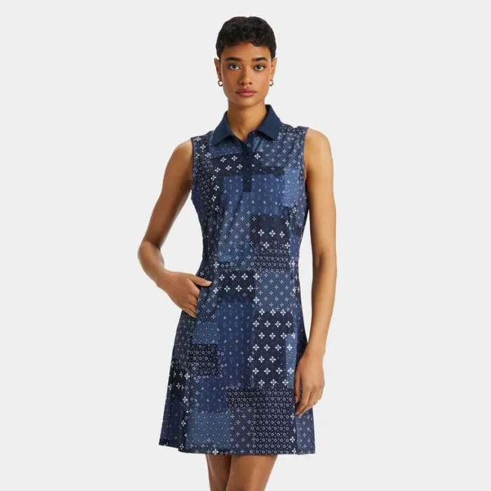 Skorts and Dresses Women GFORE BORO PRINT PIQU SLEEVELESS POLO DRESS Twilight