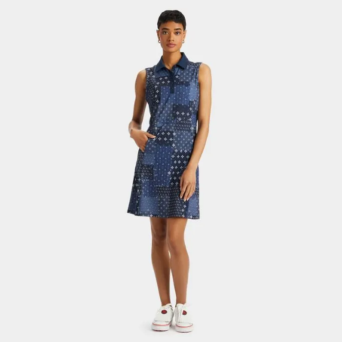 Skorts and Dresses Women GFORE BORO PRINT PIQU SLEEVELESS POLO DRESS Twilight