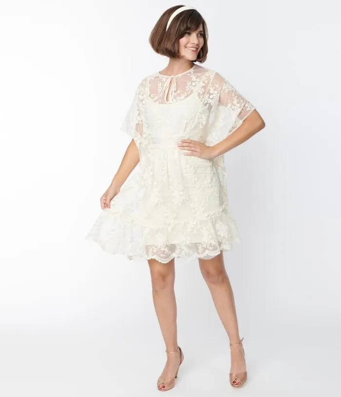 Smak Parlor 1970s Ivory Embroidered Lace Mini Caftan DressesPlus Unique Vintage Maxi Smak Parlor 1970s Ivory Embroidered Lace Mini Caftan DressesPlus Unique Vintage Maxi