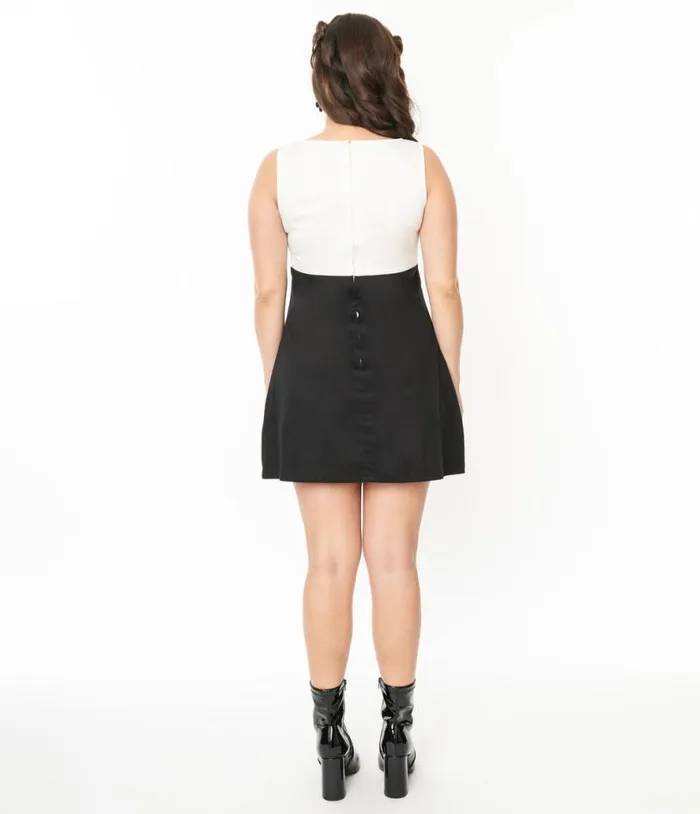 Smak Parlour 1960s Black and White Pumpkin Head Shift Dress Halloween Unique Vintage Dresses
