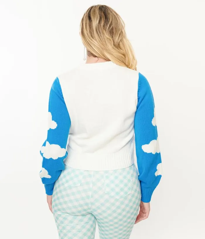 Smak Parlour 1960s Blue and Rainbow Clouds Cardigan Clothing Unique Vintage Sweaters and Cardigans