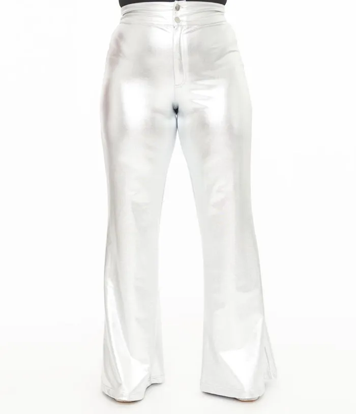 Smak Parlour 1960s Metallic Silver High Waist Flare Pants Clothing Unique Vintage Pants