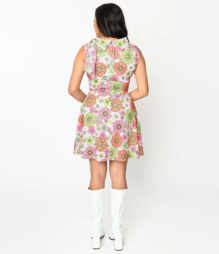 Smak Parlour 1960s Pink Retro Bloom Mock Turtleneck Fit and Flare Dress Dresses Unique Vintage Fit and Flare