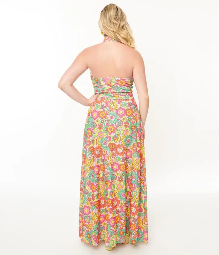 Smak Parlour 1960s Pink Strawberry Fields Halter Maxi Dress Dresses Unique Vintage Maxi