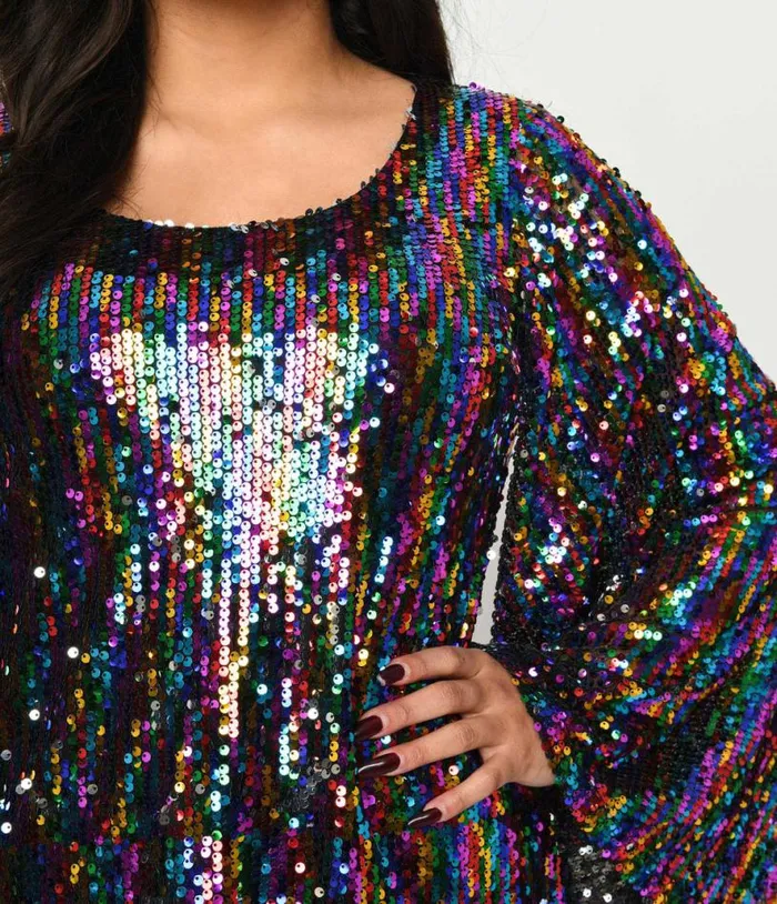 Smak Parlour 1960s Rainbow Sequin Downtown Scene Mini Dress Dresses Unique Vintage Pocket Dresses