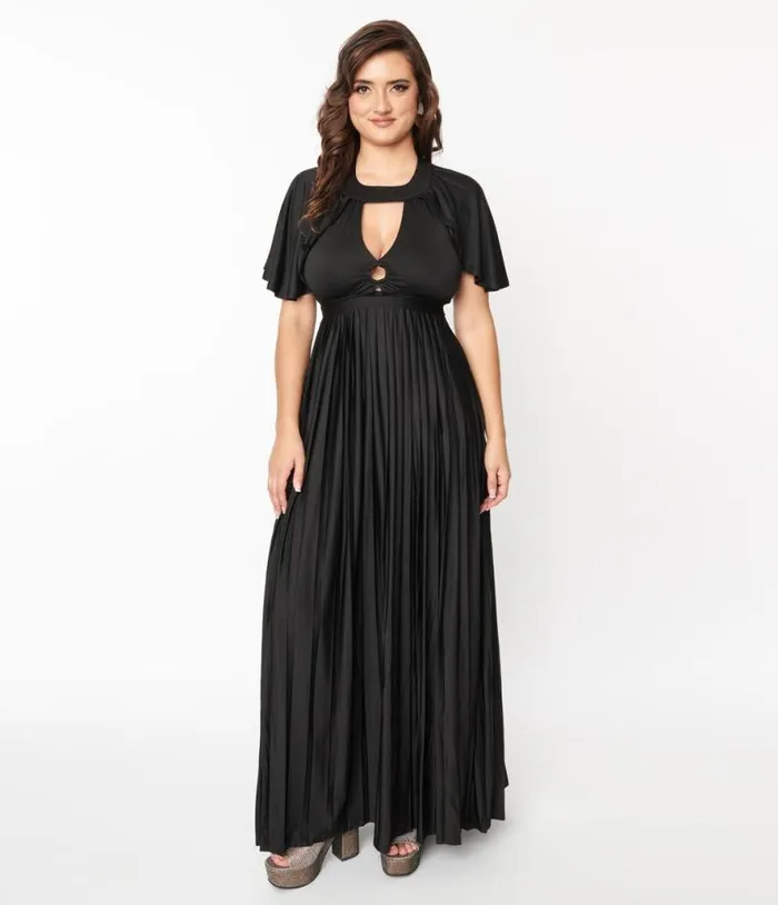 Smak Parlour 1970s Black Pleated Cape Maxi Dress Dresses Unique Vintage Maxi