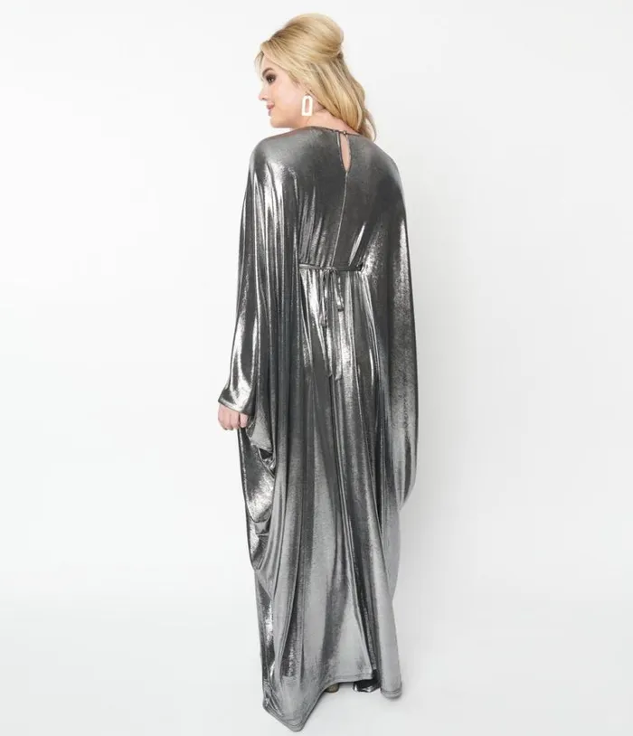 Smak Parlour 1970s Silver Batwing Caftan DressesPlus Unique Vintage Midi and Maxi