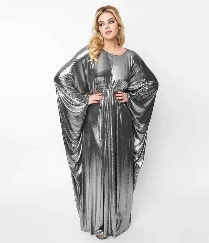 Smak Parlour 1970s Silver Batwing Caftan DressesPlus Unique Vintage Midi and Maxi