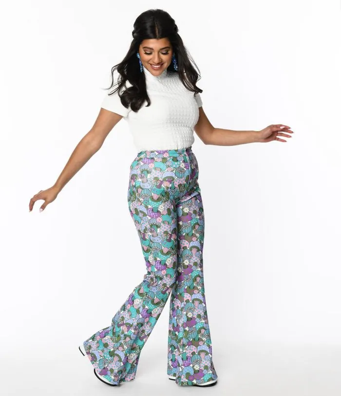 Smak Parlour 1970s Teal Groovy Mushrooms Find Your Flare Pants Clothing Unique Vintage Pants Smak Parlour 1970s Teal Groovy Mushrooms Find Your Flare Pants Clothing Unique Vintage Pants