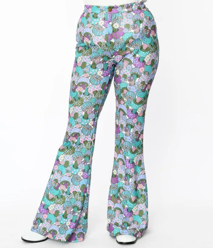 Smak Parlour 1970s Teal Groovy Mushrooms Find Your Flare Pants Clothing Unique Vintage Pants