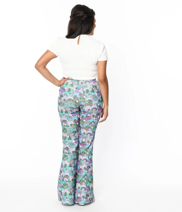Smak Parlour 1970s Teal Groovy Mushrooms Find Your Flare Pants Clothing Unique Vintage Pants