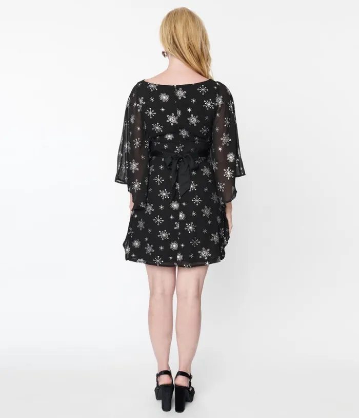 Smak Parlour Black and Silver Snowflake Social Climber Caftan DressesPlus Unique Vintage Caftans