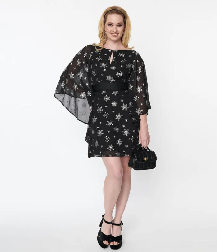 Smak Parlour Black and Silver Snowflake Social Climber Caftan DressesPlus Unique Vintage Caftans