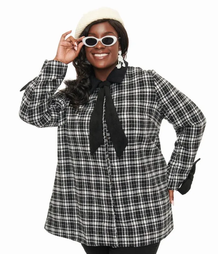 Smak Parlour Black and White Plaid Bows Topper Coat ClothingPlus Unique Vintage Jackets Smak Parlour Black and White Plaid Bows Topper Coat ClothingPlus Unique Vintage Jackets