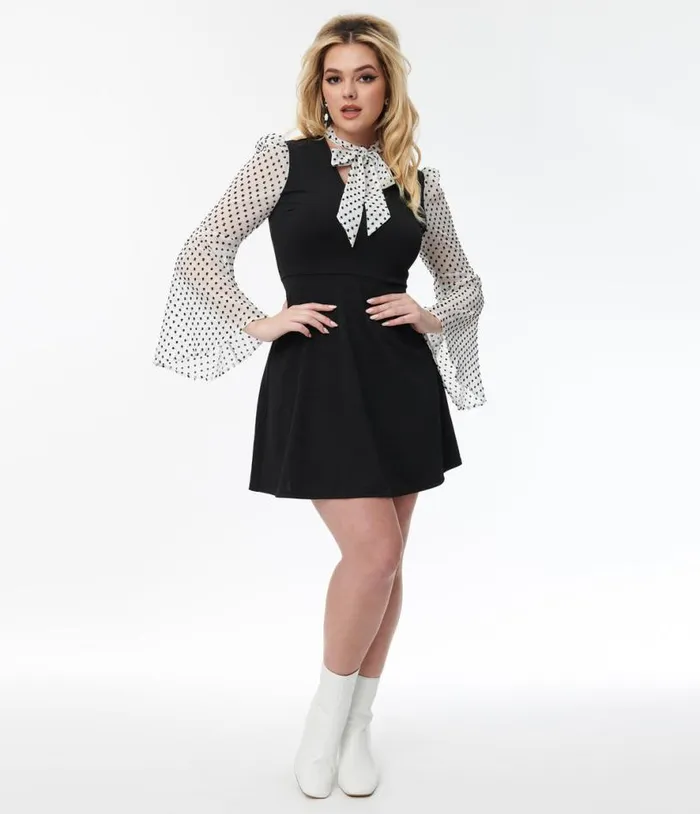 Smak Parlour Black and White Polka Dot Bell Sleeve Flare Dress Dresses Unique Vintage Fit and Flare Smak Parlour Black and White Polka Dot Bell Sleeve Flare Dress Dresses Unique Vintage Fit and Flare