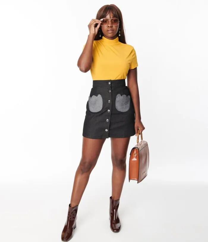Smak Parlour Black Denim Tulip Patch Pocket Skirt Clothing Unique Vintage Skirts Smak Parlour Black Denim Tulip Patch Pocket Skirt Clothing Unique Vintage Skirts