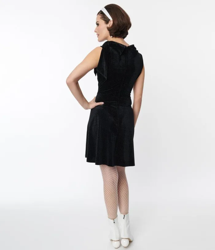 Smak Parlour Black Mock Neck Fit and Flare Dress DressesPlus Unique Vintage Pocket Dresses