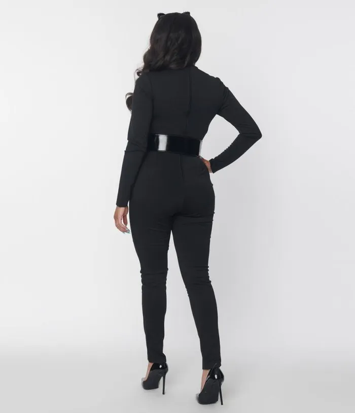 Smak Parlour Black Mock Neck Long Sleeve Jumpsuit ClothingPlus Unique Vintage Rompers and Jumpsuits