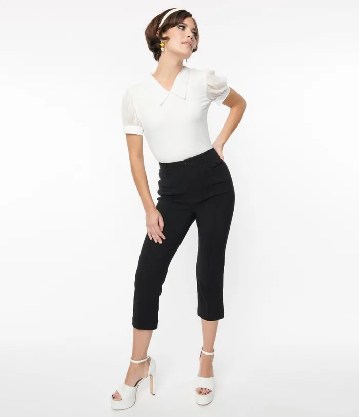 Smak Parlour Black Pintuck Capris Clothing Unique Vintage Pants