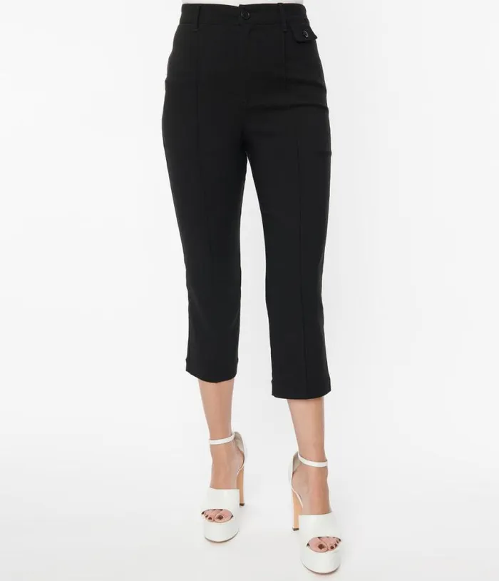 Smak Parlour Black Pintuck Capris Clothing Unique Vintage Pants