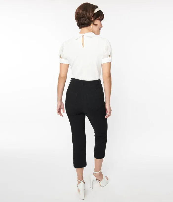 Smak Parlour Black Pintuck Capris Clothing Unique Vintage Pants