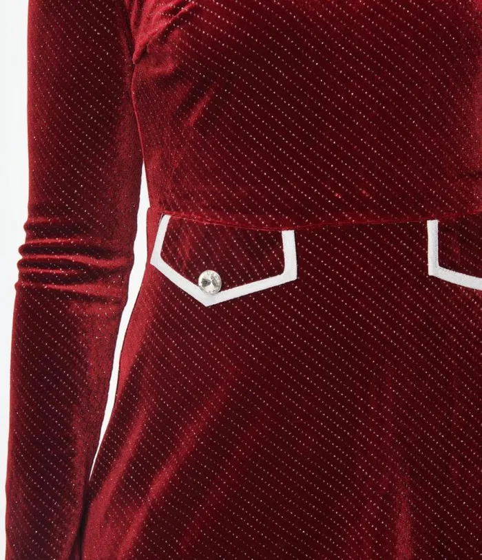 Smak Parlour Burgundy Sparkly Velvet Mock Turtleneck Fit and Flare Dress DressesPlus Unique Vintage Fit and Flare