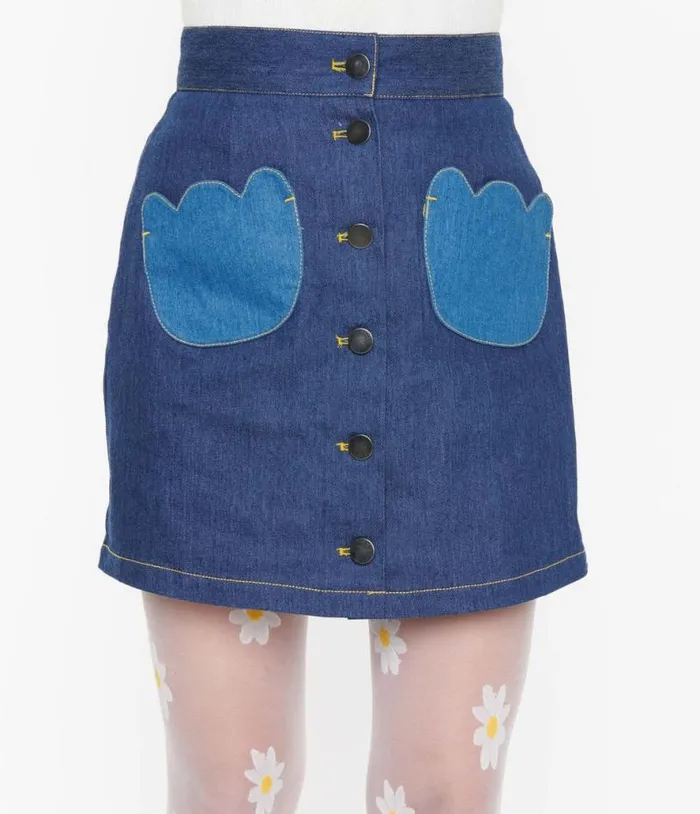 Smak Parlour Dark Denim Tulip Match Game Mini Skirt Clothing Unique Vintage Skirts