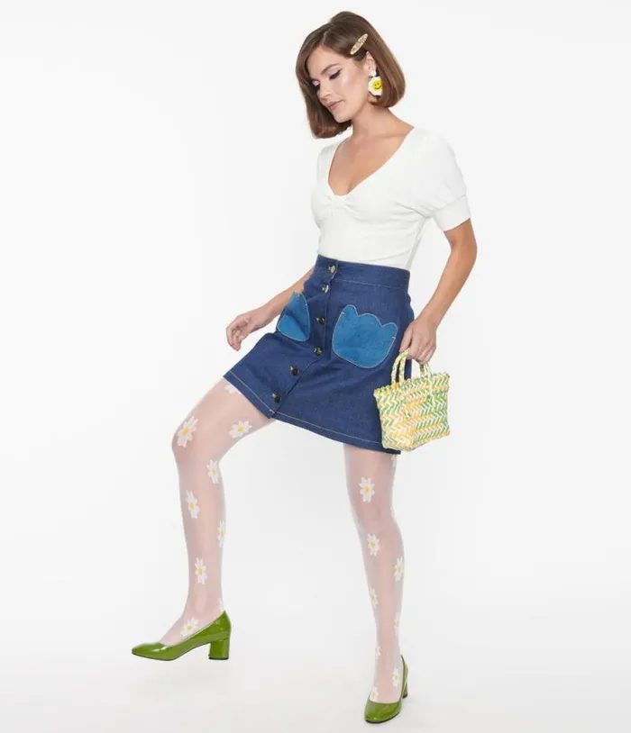 Smak Parlour Dark Denim Tulip Match Game Mini Skirt Clothing Unique Vintage Skirts