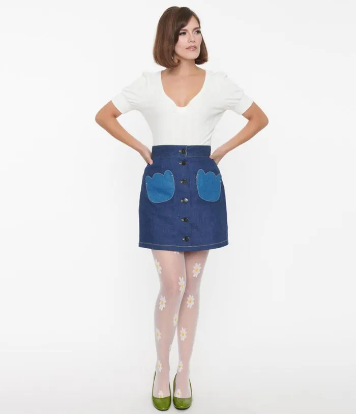Smak Parlour Dark Denim Tulip Match Game Mini Skirt Clothing Unique Vintage Skirts