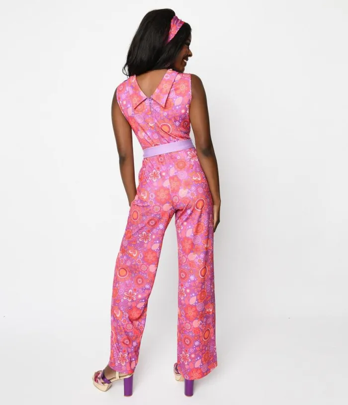 Smak Parlour Groovy Orange Floral Cowl Neck Jumpsuit ClothingPlus Unique Vintage Rompers and Jumpsuits