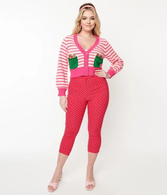 Smak Parlour Hot Pink Pin Dot Daisy Pocket Smarty Pants Capri Clothing Unique Vintage Pants Smak Parlour Hot Pink Pin Dot Daisy Pocket Smarty Pants Capri Clothing Unique Vintage Pants