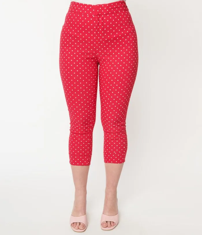 Smak Parlour Hot Pink Pin Dot Daisy Pocket Smarty Pants Capri Clothing Unique Vintage Pants