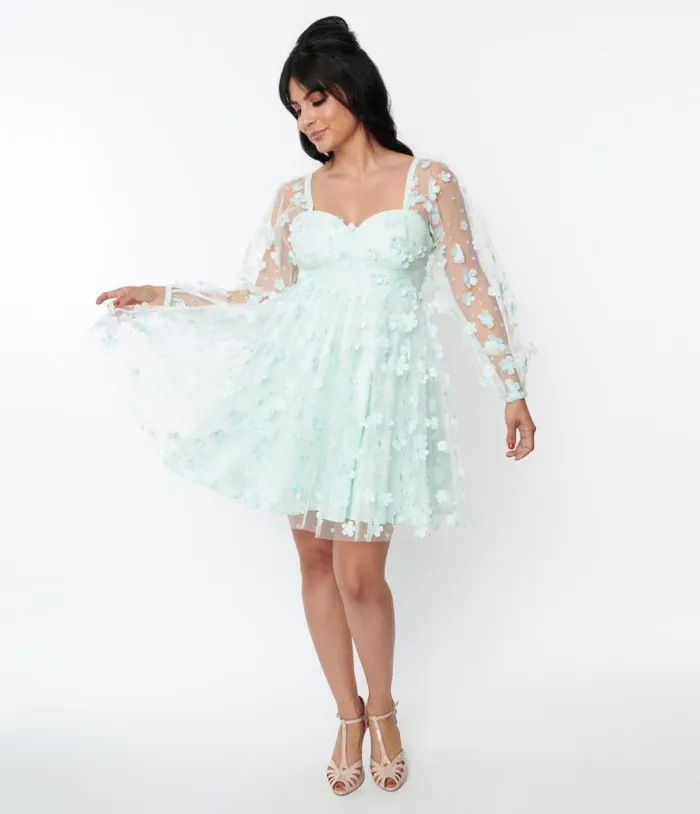Smak Parlour Mint Tulle and Daisy Babydoll Dress DressesPlus Unique Vintage Babydoll Smak Parlour Mint Tulle and Daisy Babydoll Dress DressesPlus Unique Vintage Babydoll