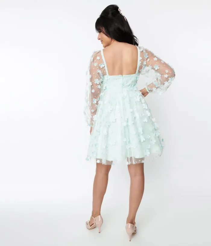 Smak Parlour Mint Tulle and Daisy Babydoll Dress DressesPlus Unique Vintage Babydoll