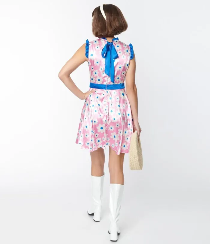 Smak Parlour Pink and White Ditsy Floral Happy Hour Flare Dress Dresses Unique Vintage Pocket Dresses