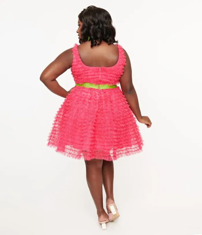 Smak Parlour Plus Size 1960s Hot Pink Empire Waist Mini Dress DressesPlus Unique Vintage Babydoll