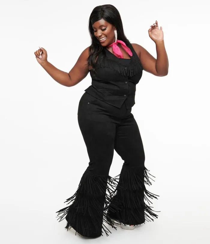 Smak Parlour Plus Size 1970s Black Suede Tassel Flare Pants ClothingPlus Unique Vintage Pants Smak Parlour Plus Size 1970s Black Suede Tassel Flare Pants ClothingPlus Unique Vintage Pants
