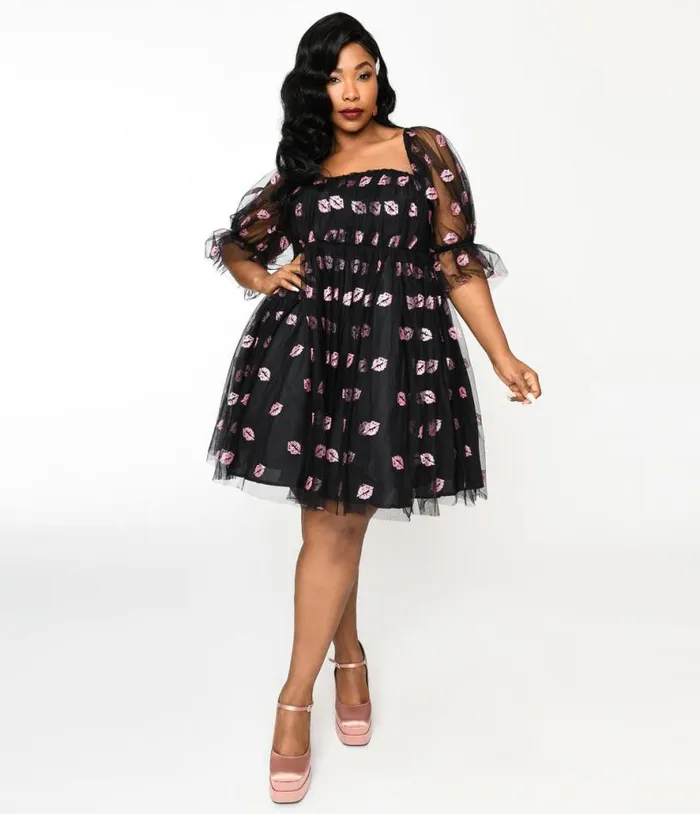 Smak Parlour Plus Size Black and Pink Glitter Lips Love Interest Babydoll Dress DressesPlus Unique Vintage Babydoll Smak Parlour Plus Size Black and Pink Glitter Lips Love Interest Babydoll Dress DressesPlus Unique Vintage Babydoll