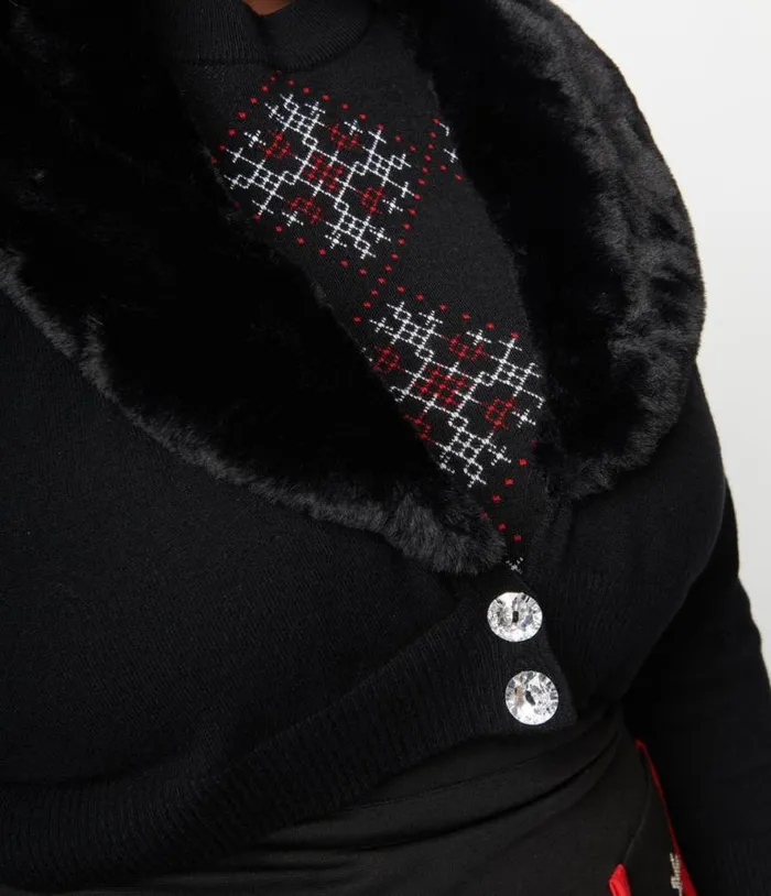 Smak Parlour Plus Size Black Faux Fur Collar Cardigan ClothingPlus Unique Vintage Sweaters and Cardigans